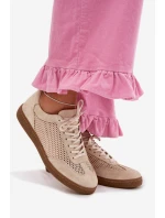 Kožené semišové dámské tenisky s síťovinou Zazoo N1142 Béžové
