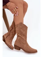 Dámské kotníkové boty cowgirl na podpatku – béžové Lovelle