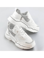 Bílo-šedé dámské sneakersy s brokátovými vsadkami (LU-2)