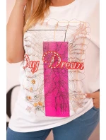 Dámská bavlněná halenka Plus Size s potiskem „Day Dream“ bílá + růžová