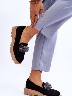 Módní semišové mokasíny s krystaly Černé Demeris