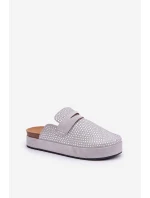 Dámské Pantofle Zdobené Kryštály Na Platformě Šedé Deorani