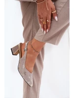 Kožené Dámské Sandály Na Podpatku Se Špičatými Špičkami Zlaté-Stříbrné Vinceza 66733