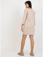 Dámské šaty LO SK LK 259.08 Béžová s bílou - Rue Paris