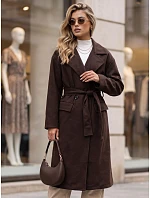 Dámský dvouřadý kabát s páskem, hnědý, FashionStreet NY0785 Dámský dvouřadý kabát s páskem, hnědý, FashionStreet NY0785