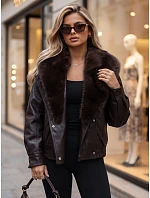 Dámská zimní kožená bunda s kožešinou, hnědá, FashionStreet TY6027 Dámská zimní kožená bunda s kožešinou, hnědá, FashionStreet TY6027