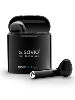 SAVIO TWS-02 bezdrátová sluchátka (do uší; bezdrátová, Bluetooth; se zabudovaným mikrofonem; černá barva)