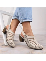 Kožené sandály na podpatku Rieker W RKR49B beige