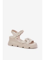 Dámské Kožené Sandály Na Klínu Artiker 54C1624 Béžové Dámské Kožené Sandály Na Klínu Artiker 54C1624 Béžové