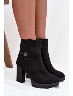 Zateplené dámské kotníkové boty na podpatku s ozdobnou páskou černé Zayna
