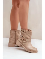 Dámské Kožené Kotníkové Boty Na Nízkém Bloku Podpatku S Pásky Zazoo 3644 Béžové