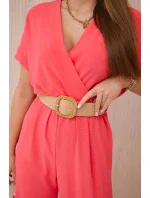 Kombinéza s ozdobným páskem v pase Růžový neon