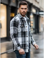 Pánská černobílá kostkovaná flanelová košile FashionStreet DX2675 Pánská černobílá kostkovaná flanelová košile FashionStreet DX2675