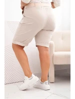 Dámské bavlněné šortky Plus Size s páskem béžový
