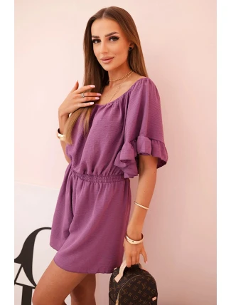 Dámský bavlněný overal bez rukávů s vázáním v pase ecru