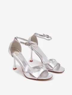Dámské sandály na jehlovém podpatku - stříbrné Revella