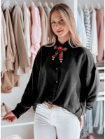 Dámské oversize dlouhé tričko s mašlí LOSANDO černé FashionStreet DY0453