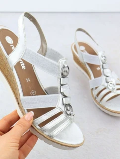 Dámské stříbrné sandály na podpatku s elastickými pásky Remonte R6264-92