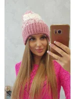 Dámská čepice s bambulí Abigail K326 powder pink+ecru