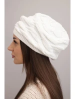 Dámská zimní čepice z vlny s ozdobným pletením a džetami K397 bílá