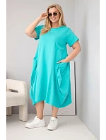 Dámské bavlněné šaty Plus Size s kapsami mátová