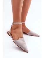 Šněrovací eko semišové balerínky se špičatými prsty, šedá Ellesara