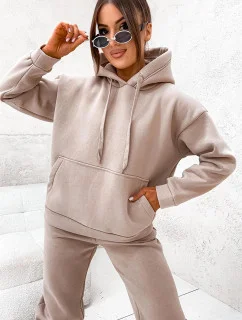 Béžová hrubší bavlněná dámská tepláková souprava (82143)