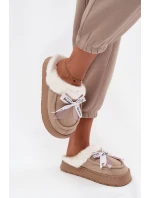 Dámské pantofle s kožešinou a mašlí Béžové Fenella