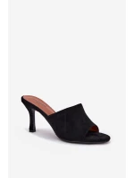 Dámské pantofle na podpatku z eko semiše černé Isolia