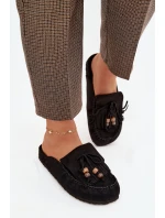 Dámské pantofle Mule s třásněmi a korálky Černé Belissa