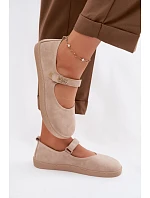 Kožené semišové baleríny Barefoot s páskem Zazoo 10206 béžové Kožené semišové baleríny Barefoot s páskem Zazoo 10206 béžové
