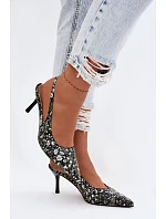 Zdobené dámské sandály na podpatku s květinovým vzorem Černé Olivelle