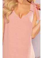 306-3 ROSITA Šaty s mašlemi na ramenou a volánkovým lemem - PUDRAL ROSE