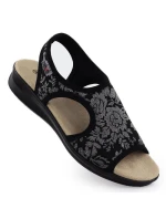 Dámské elastické květinové sandály s vysokým sedem černé Unisoft 7196