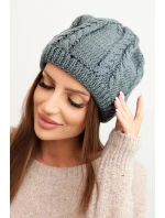 Dámská zimní čepice z vlny s copánkovým vzorem K452 tmavě šedá