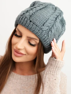 Dámská zimní čepice z vlny s copánkovým vzorem K452 tmavě šedá