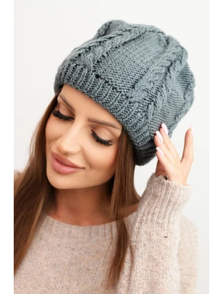 Dámská zimní čepice z vlny s copánkovým vzorem K452 tmavě šedá