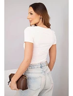 Dámská bambusová halenka s krátkým rukávem a širokým výstřihem basic pudrově růžová