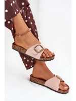 Dámské pantofle s přezkou na korkové platformě růžové Zavira