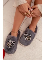 Dámské chlupaté papuče srdíčka – šedé Amandra