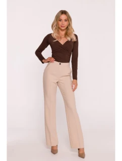 Dámské kalhoty s laclem S418  béžové - Stylove