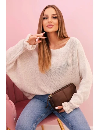 Dámský svetr z mohairu s nařasenými rukávy a výřezem na zádech béžový