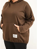 Dámská plus size viskózová mikina s kapucí a klokaní kapsou hnědá Dámská plus size viskózová mikina s kapucí a klokaní kapsou hnědá