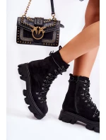 Teplé semišové boty dělnické vázané Černá Pierro