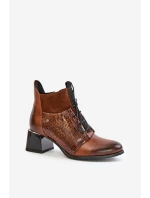 Zazoo 60503 Kožené boty na podpatku zateplené hnědé