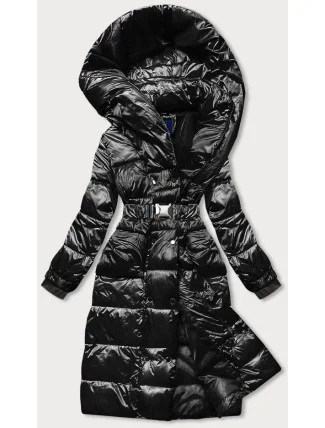 Černá dlouhá dámská bunda s opaskem (ag8-8002) Černá dlouhá dámská bunda s opaskem (ag8-8002)