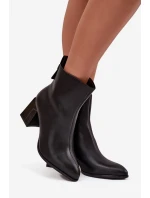 Zateplené kotníkové boty na podpatku z pravé kůže Vinceza 66812 Černé
