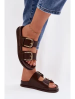 Dámské ekologické kožené pantofle se zlatými sponami Čokoládové Tervessa