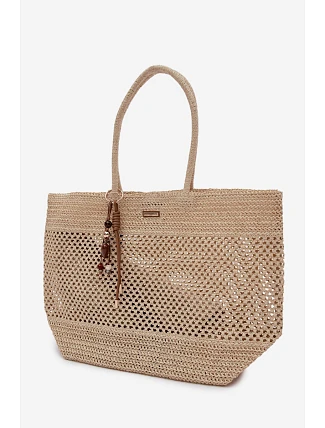 Velká Pletená Nákupní Taška s Přívěskem Světle Béžová Lucette