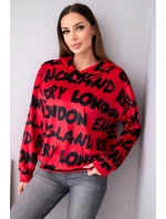 Dámská oversize mikina s kapucí a potiskem červená